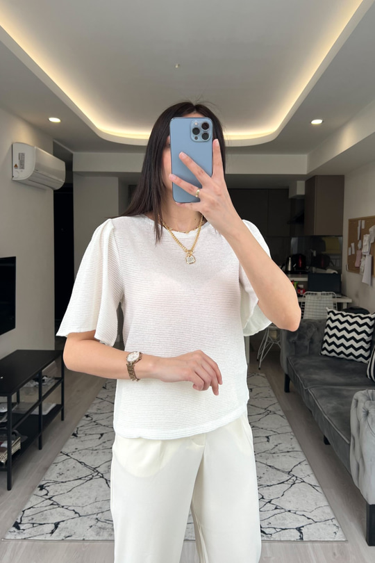 Mng Pili Tasarımlı Beyaz Bluz