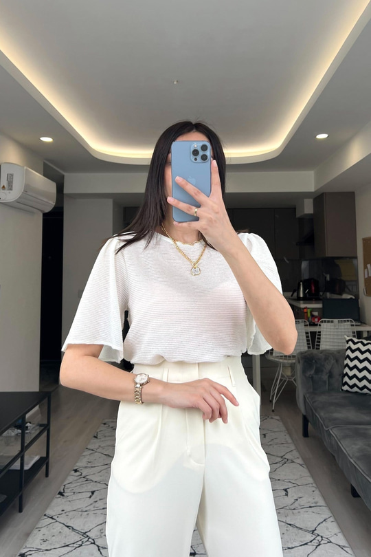 Mng Pili Tasarımlı Beyaz Bluz