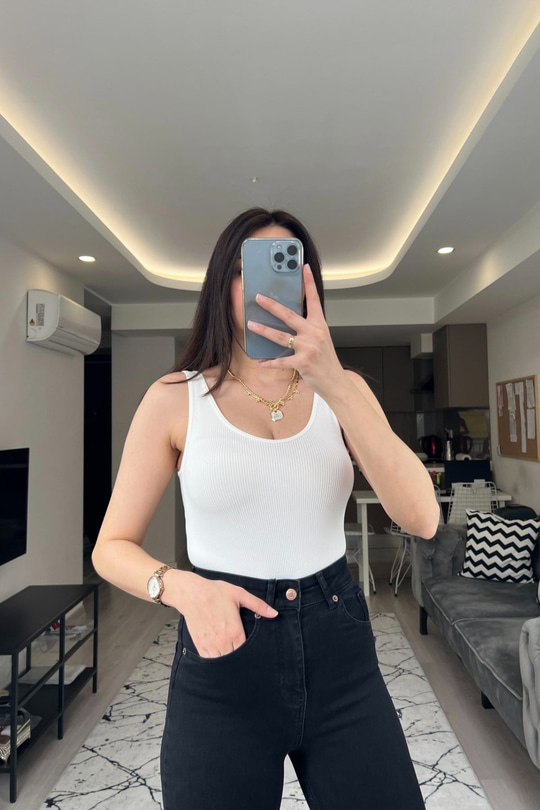 Beyaz Fitilli Bodysuit