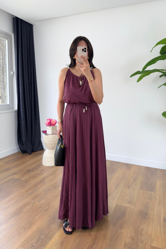 Bonita Bordo Boncuk Askılı Etek Astarlı Bluz Takım