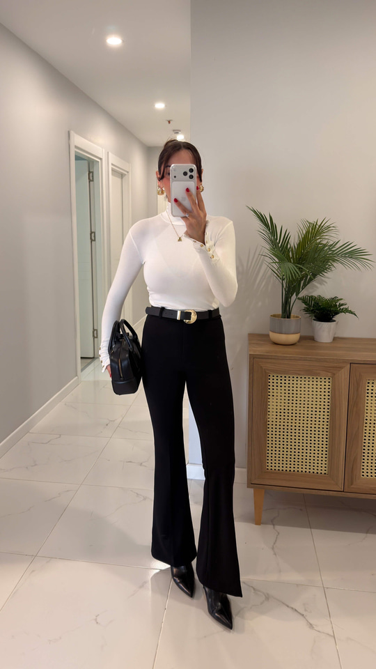 Bugse Siyah Premium Kemerli İspanyol Pantolon