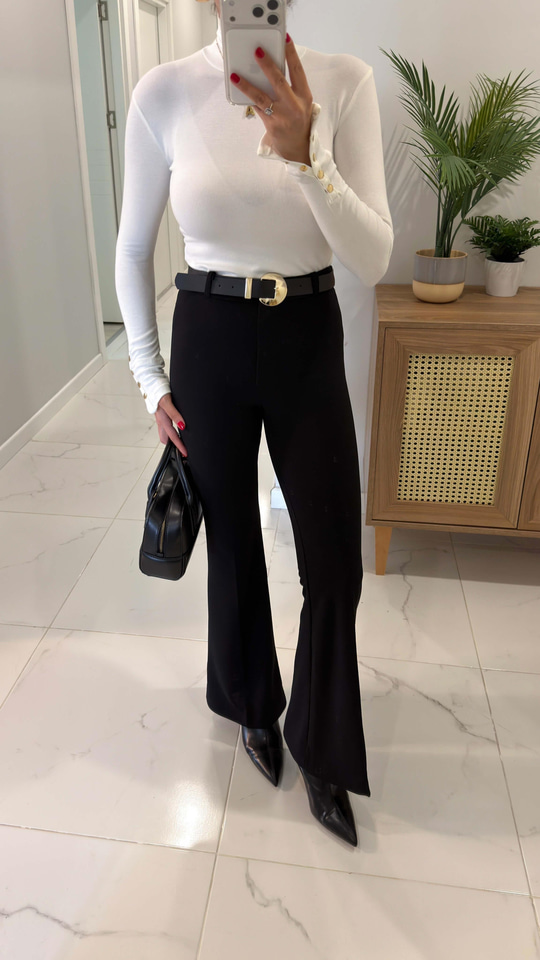 Bugse Siyah Premium Kemerli İspanyol Pantolon