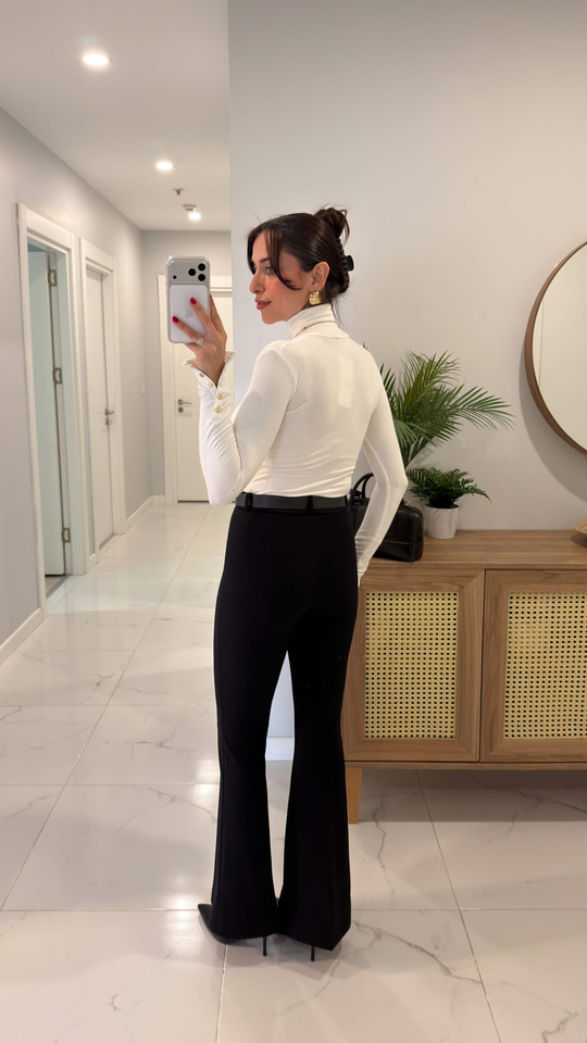 Bugse Siyah Premium Kemerli İspanyol Pantolon
