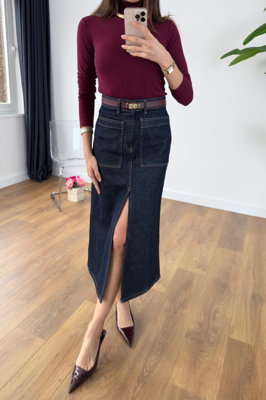 Bulika Dark Blue Torba Cep Yırtmaçlı Etek
