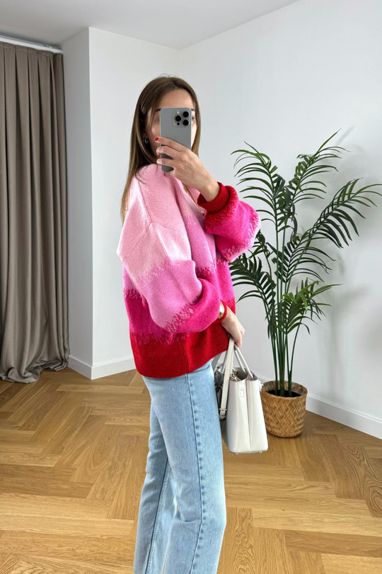 Tenexe Pembe Çok Renkli Bisiklet Yaka Triko