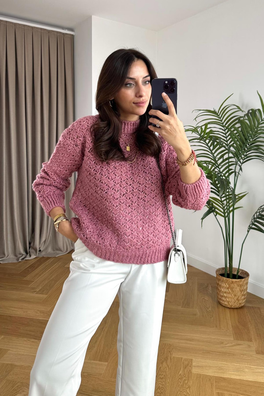 Torent Gül Kurusu Dik Yaka Örme Triko