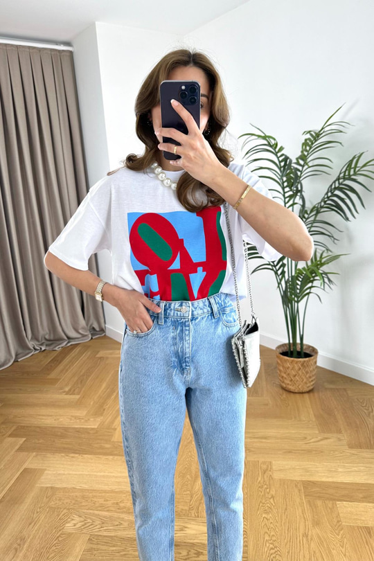 ZR Beyaz Love Baskılı Tişört