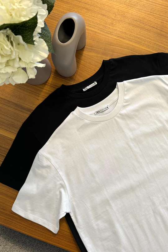 ZR Nelsi Beyaz Bisiklet Yaka Tişört