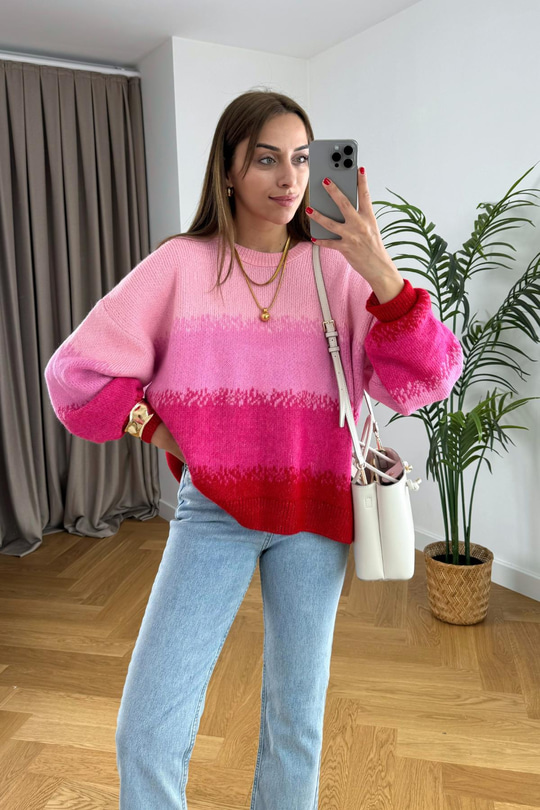 Tenexe Pembe Çok Renkli Bisiklet Yaka Triko