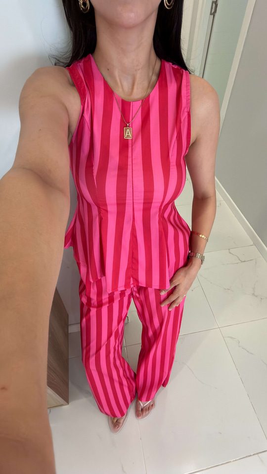 Candy Pembe Çizgili Takım