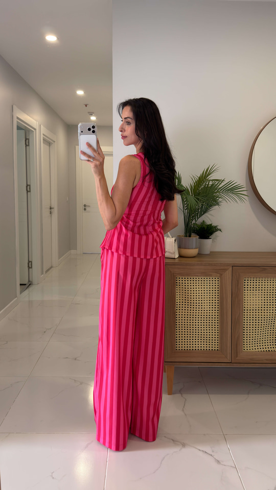 Candy Pembe Çizgili Takım
