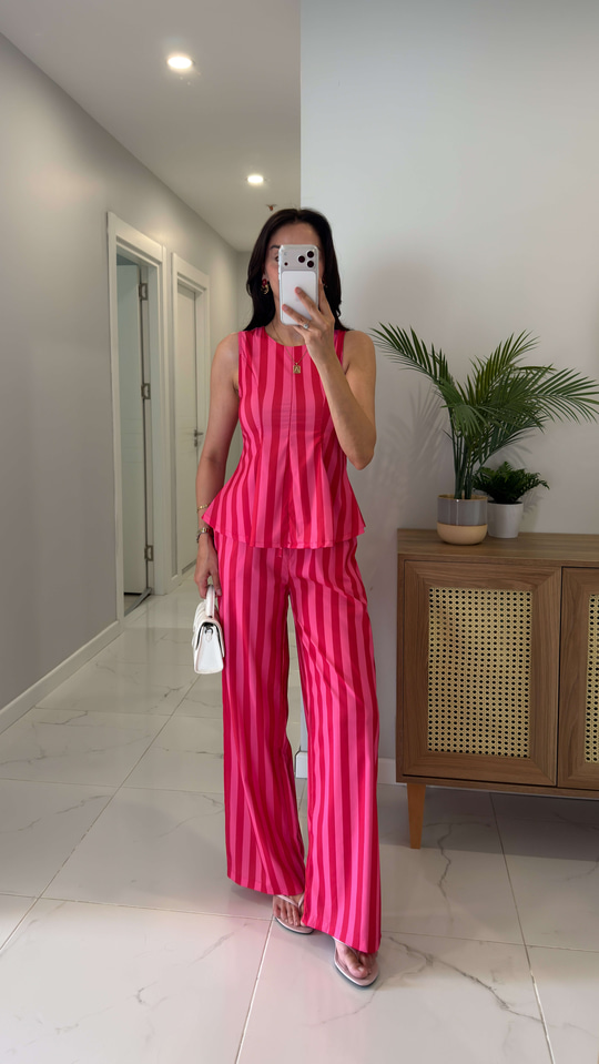 Candy Pembe Çizgili Takım