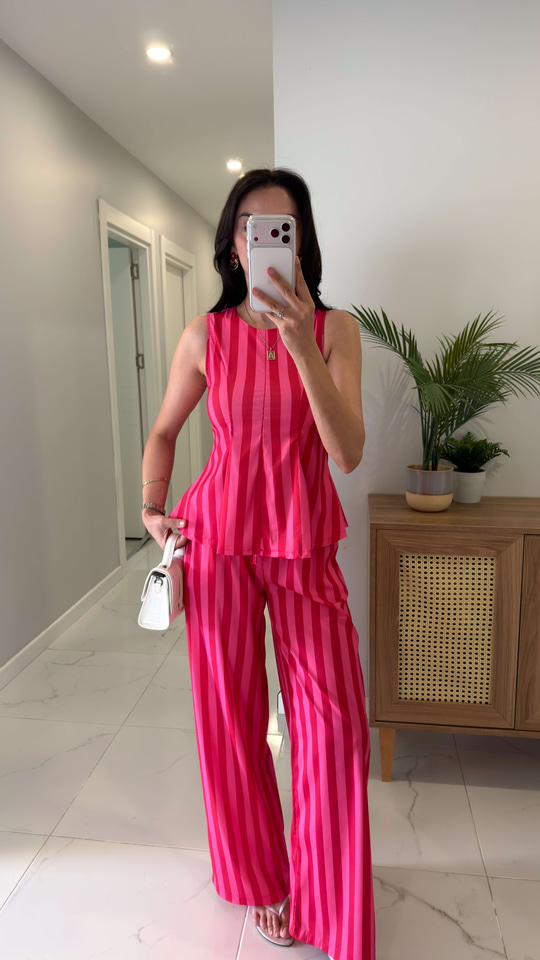 Candy Pembe Çizgili Takım