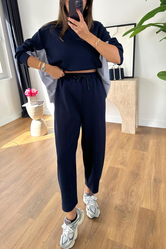 Sevsan Lacivert Garnili Modal Sweatshirt Pantolon Takım