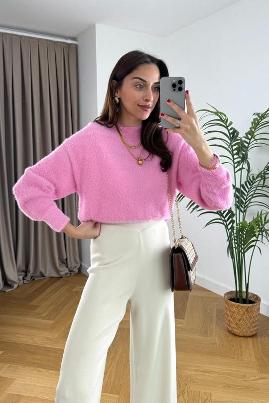Krikto Pembe Yumoş Dik Yaka Triko