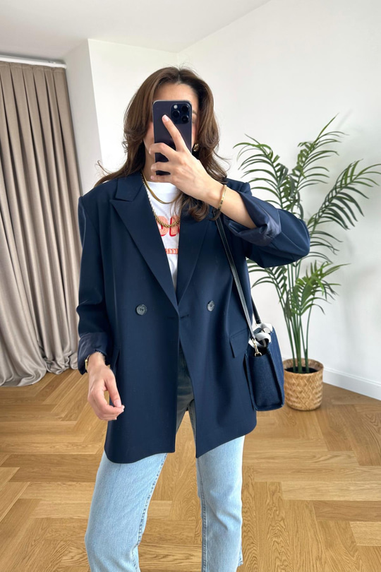 Olessa ZR Lacivert Çift Düğme Detaylı Premium Blazer