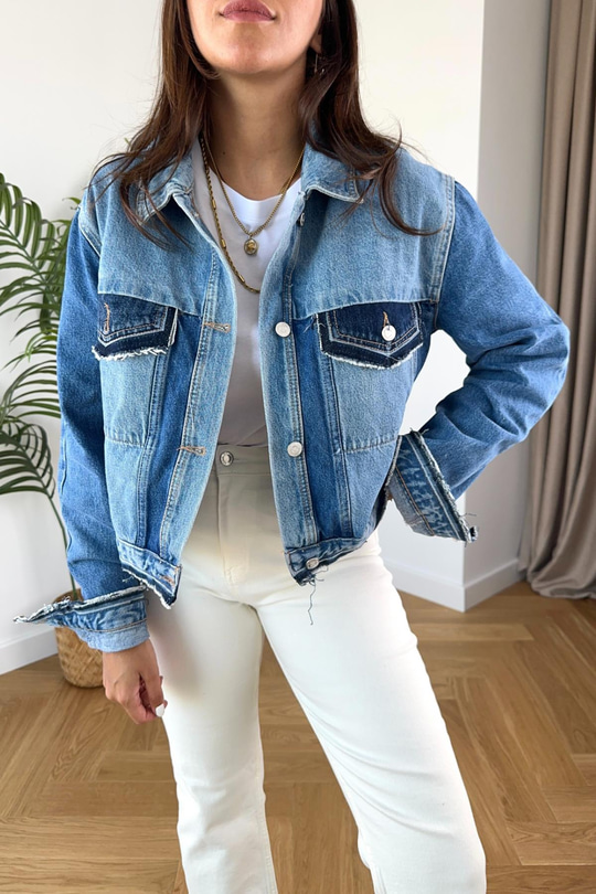 Jeix Mavi Cep ve Çift Renk Detaylı Denim Ceket