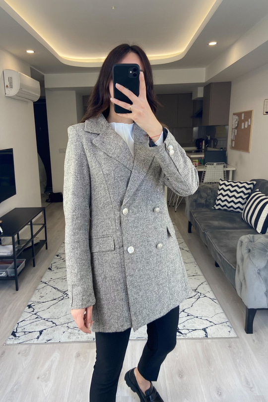 Gri Düğmeli Blazer Ceket