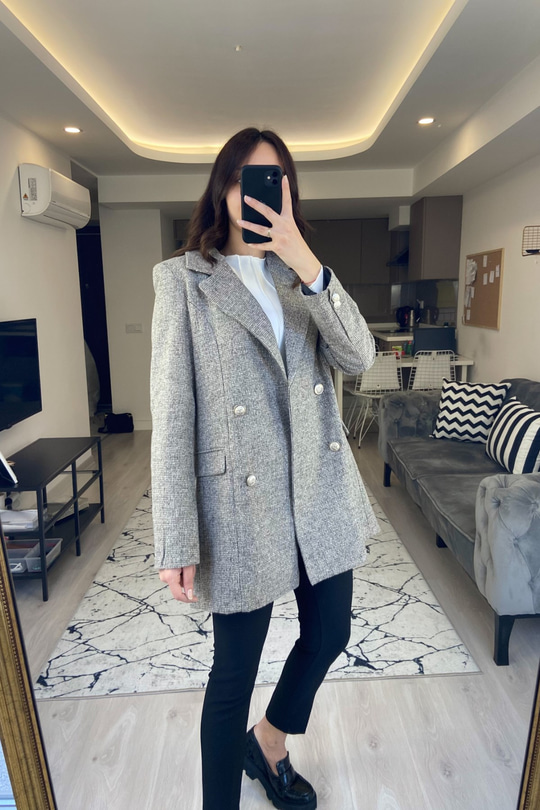 Gri Düğmeli Blazer Ceket