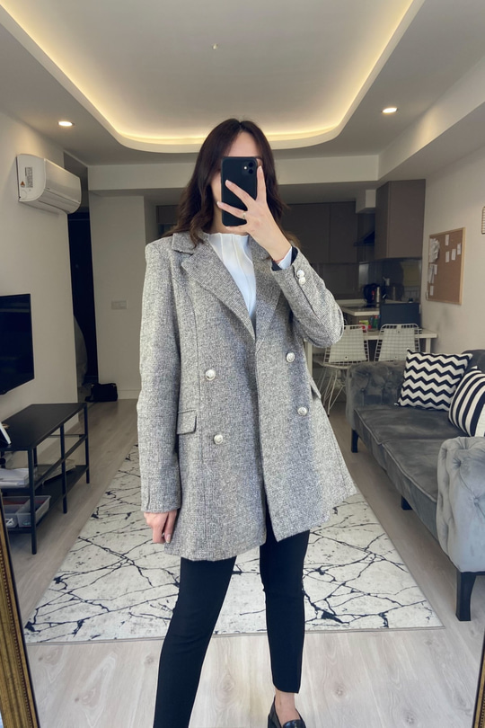 Gri Düğmeli Blazer Ceket