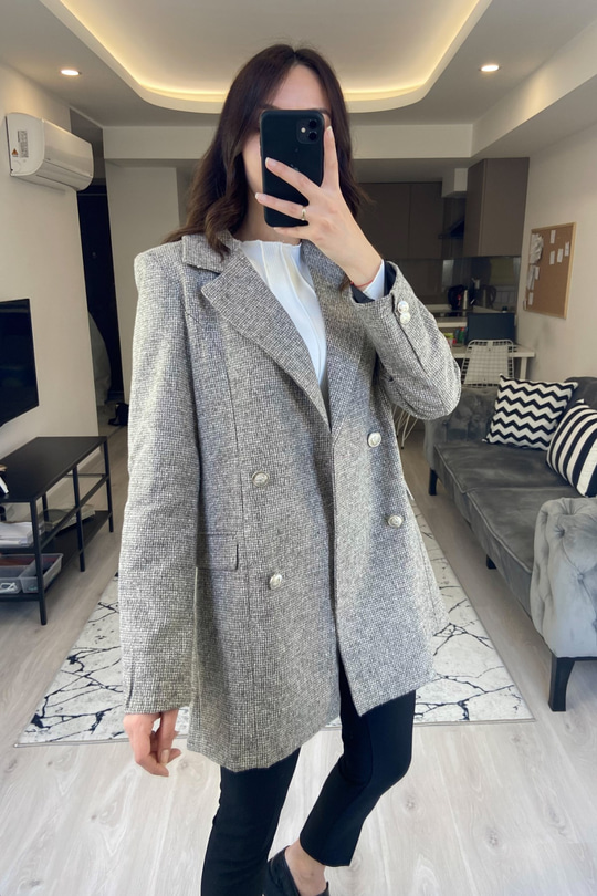 Gri Düğmeli Blazer Ceket