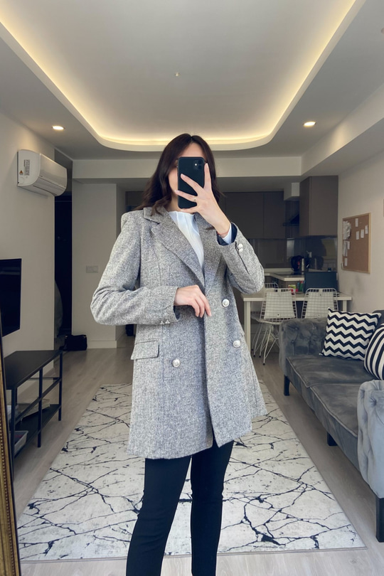 Gri Düğmeli Blazer Ceket
