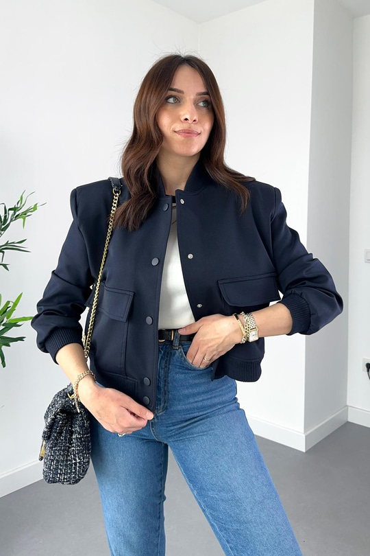 Lacivert Geniş Cepli Bomber Ceket