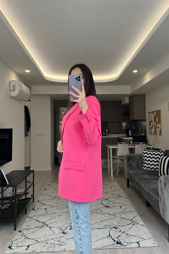 Pembe Düğmeli Oversize Blazer