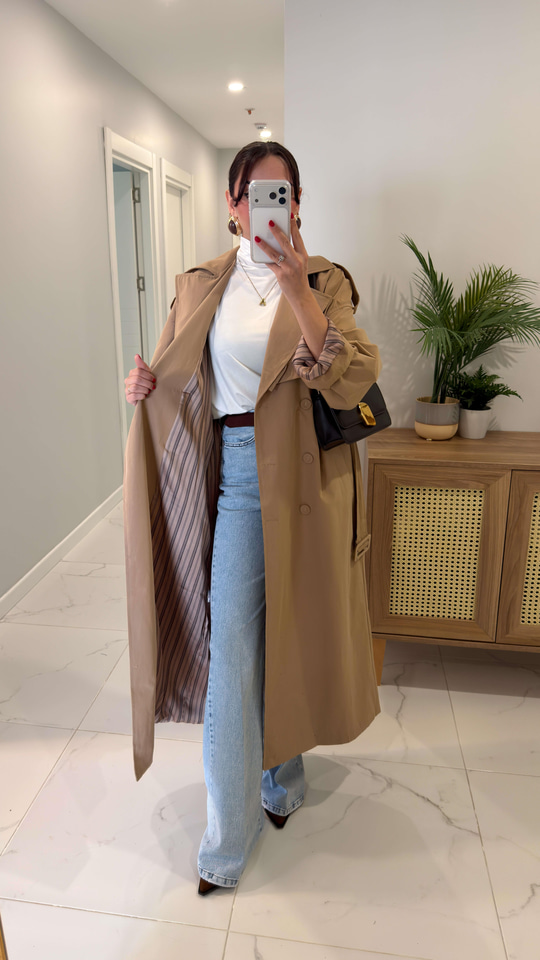 Cenestra Camel Kuşaklı Premium Trençkot