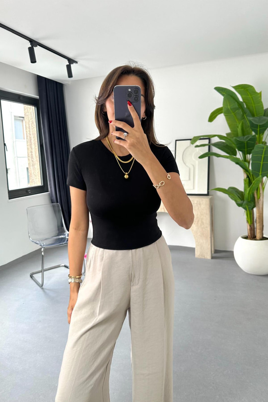 ZR Siyah Basic Crop Tişört