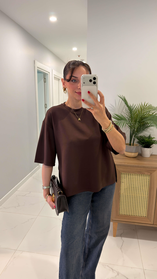 Chesica Kahve Modal Basic Tişört