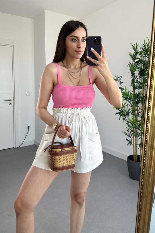 Hocco Pembe Kalın Askılı Fitilli Crop