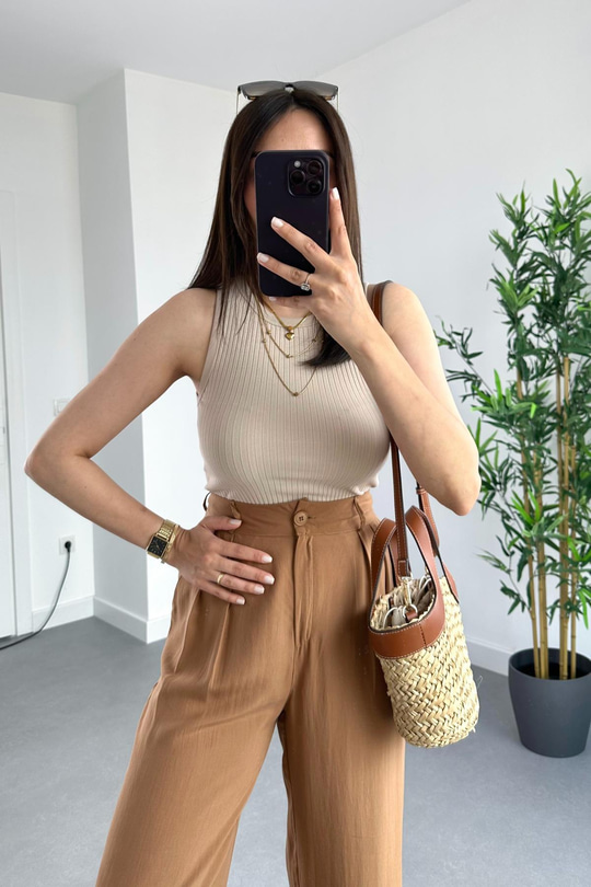 Str Bej Fitilli Halter Yaka Atlet