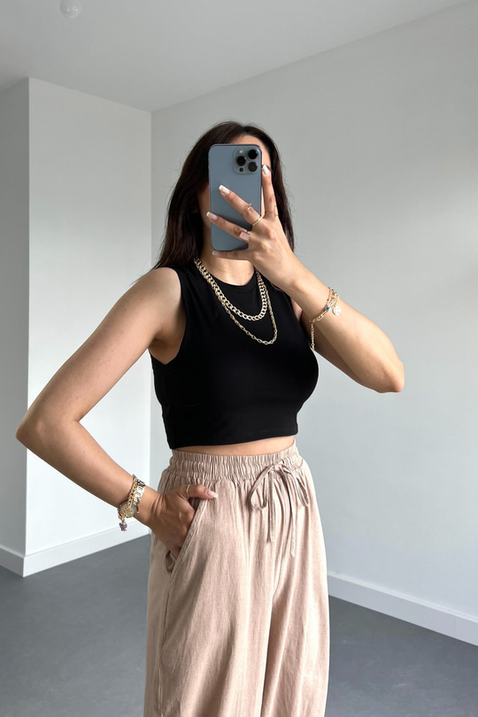 %100 Organik Pamuk Siyah Crop