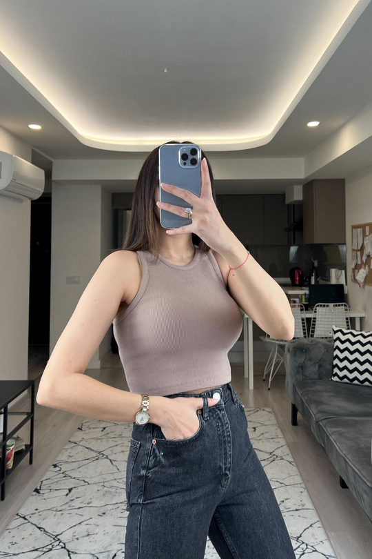 Açık Kahve Fitilli Crop