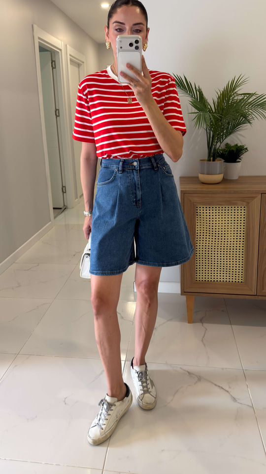 Cs Monaco Mavi Pileli Denim Şort