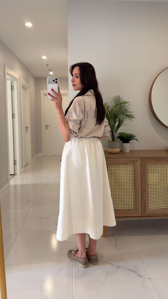 CS Wilsa Ekru Cep Detaylı Denim Etek