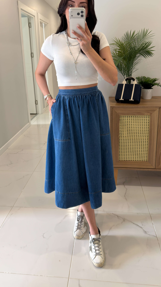 CS Wilsa Mavi Cep Detaylı Denim Etek