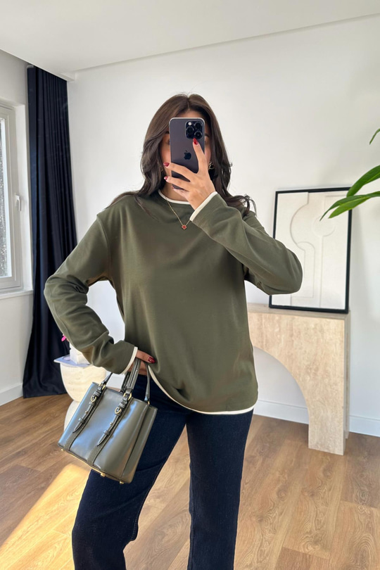 Molesa Haki Bisiklet Yaka Basic Sweatshirt