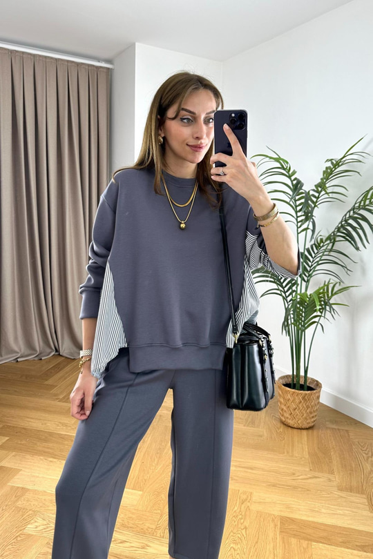 Tyren Antrasit Gömlek Detaylı Modal Sweatshirt