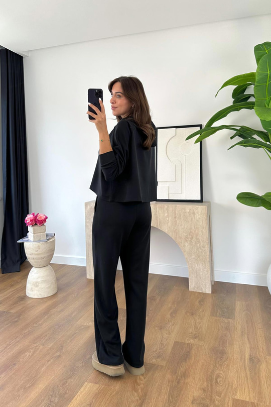 Mersale Siyah Beli Bağlamalı Modal Sweat Pantolon Takım