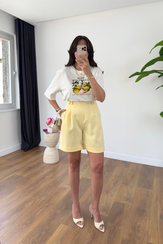 Dania Sarı Double Paça Şort