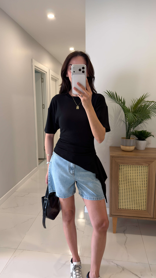 Davve Siyah Beli Büzgülü Bluz