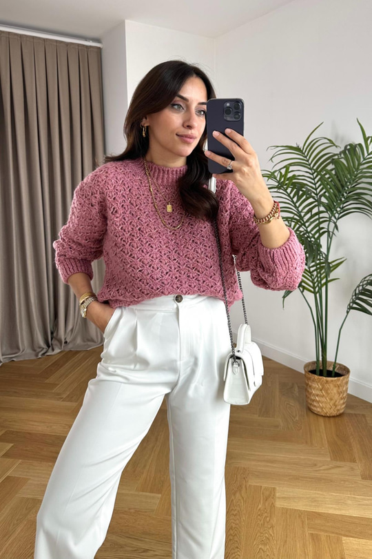 Torent Gül Kurusu Dik Yaka Örme Triko