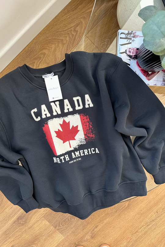 ZR Antrasit Bisitklet Yaka Canada Sweatshirt