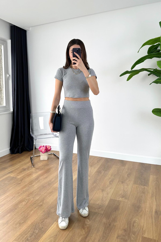 Diana Gri Crop Takım