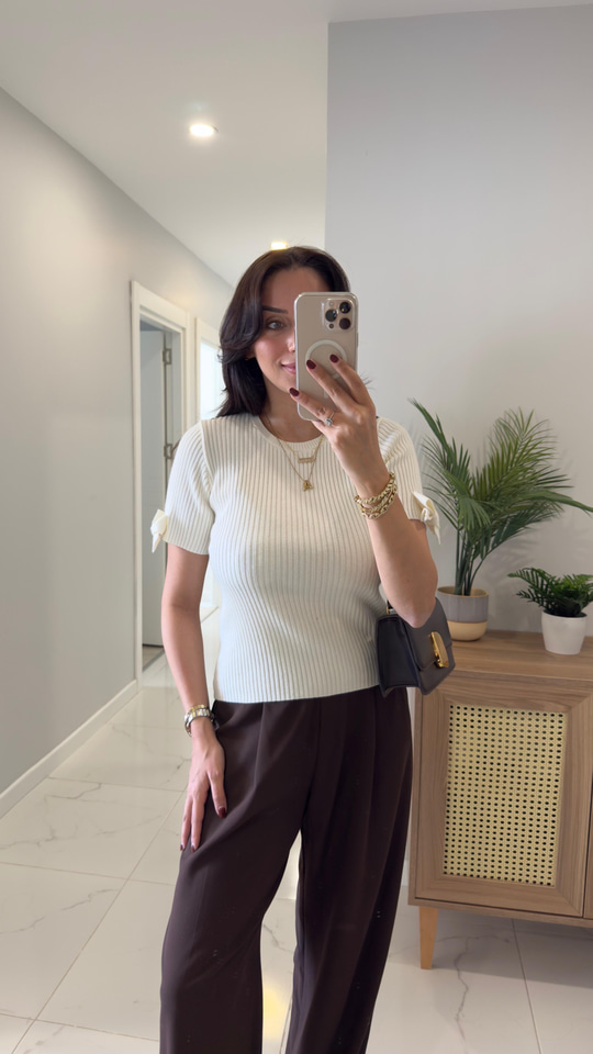 Dilvin Cesla Ekru Fitilli Fiyonk Detaylı Triko
