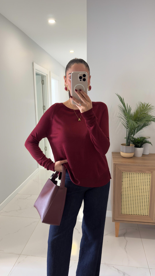 Dilvin Ola Bordo Bisiklet Yaka Basic İnce Triko