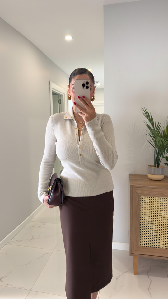 Dilvin Rachel Taş Dik Yaka Çıtçıtlı Triko