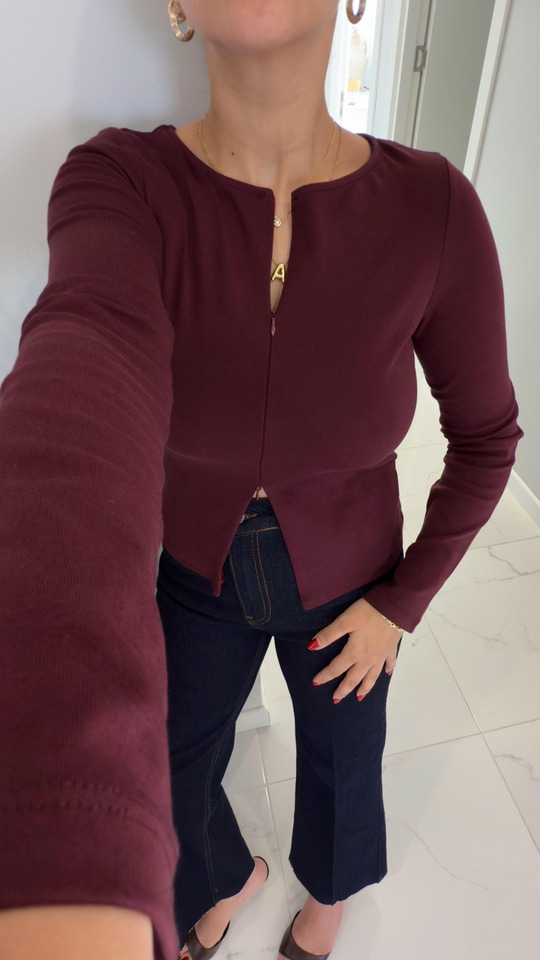 Dilvin Siana Bordo Fermuar Detaylı Bluz